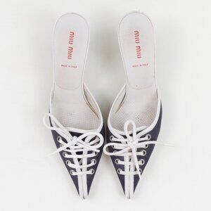Vintage Miu Miu Lace Up Sport Sneaker Shoelace Point Toe Mule Pump Slip On
